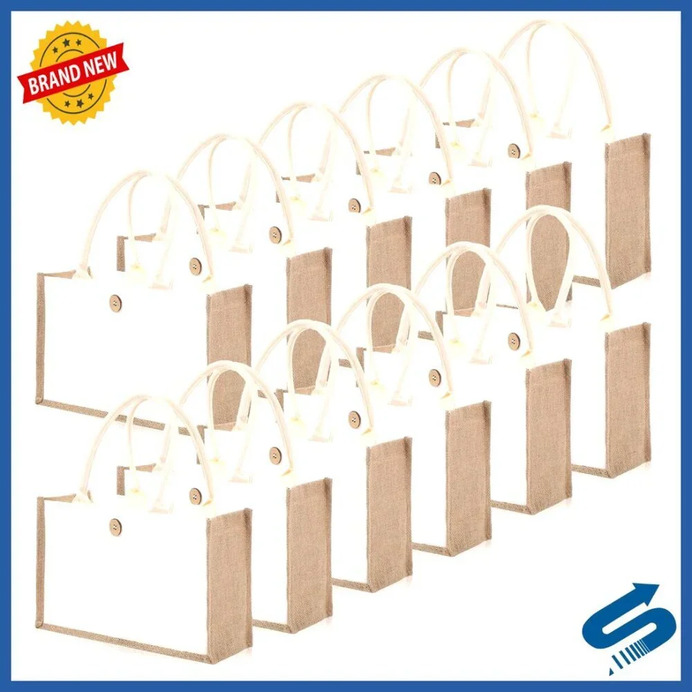 Natural Jute Tote Bags Reusable Waterproof Beach Shopping DIY Canvas